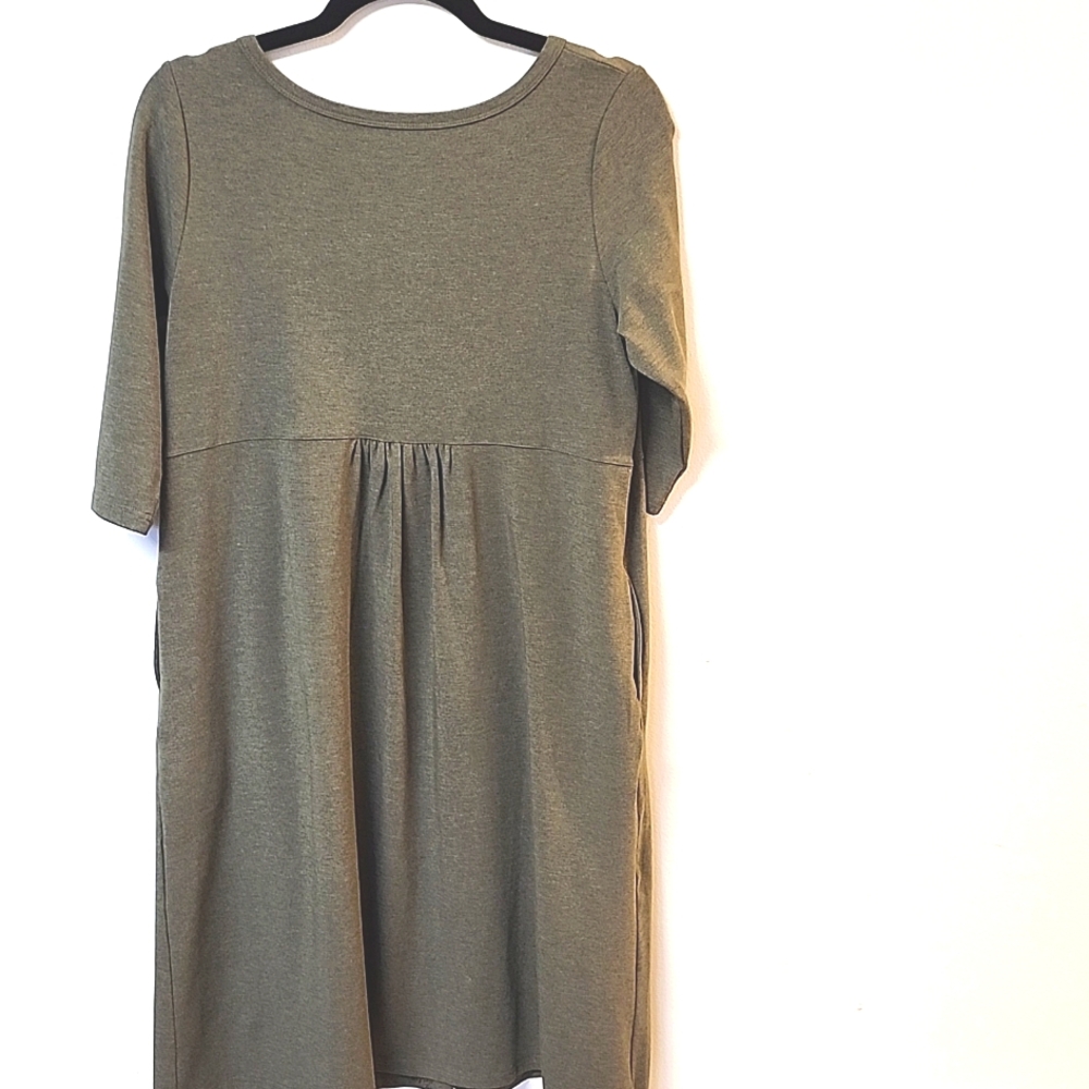 Blue Sky Clothing Co. Nelly 3/4 Sleeve Dress, Yarn Dye Khaki, Bamboo - Picture 4 of 6